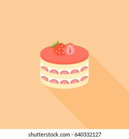 strawberry layer cheese cake in flat design
