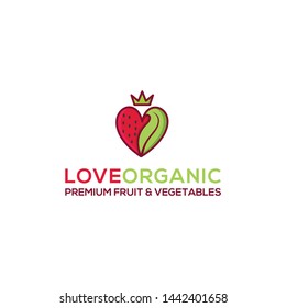 Strawberry and leaf combine to be hearth shape logo design