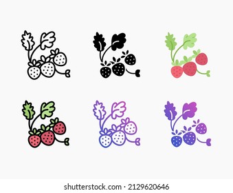 Strawberry with leaf icon set with line, outline, flat, filled, glyph, color, gradient. Editable stroke and pixel perfect. Can be used for digital product, presentation, print design and more.