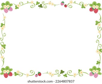 Material del marco de la ilustración de fresa y hoja