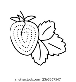 strawberry with leaf line icon vector. strawberry with leaf sign. isolated contour symbol black illustration