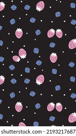 Strawberry leaf Patterns, Pink seamless strawberry black Backgrounds, Strawberry Wallpaper Love Cards Vector Stock Vector Illustration.