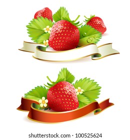 Strawberry with leafs and ribbon
