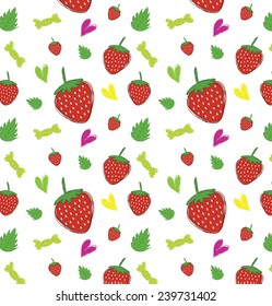 strawberry and  leaves with  candy and heart  pattern isolated vector