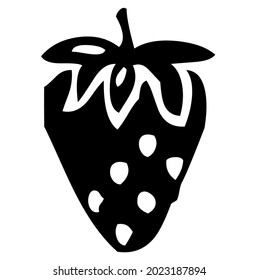 Strawberry with leaves, fruit, vector, illustration in black and white color, isolated on white background 