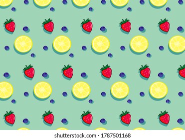 strawberry, lemon and berries vintage wallpaper vector