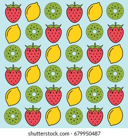 Strawberry, lemon and kiwi wallpaper background cute design