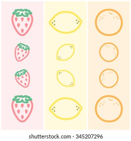 strawberry lemon and orange by line drawing on pastel background