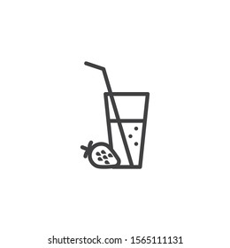 Strawberry lemonade glass line icon. linear style sign for mobile concept and web design. Strawberry cocktail drink outline vector icon. Bar beverages symbol, logo illustration. Vector graphics