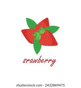 Strawberry with lesves, vector illustration  