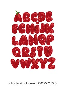 Strawberry Letters, Hand Drawn Strawberry Alphabet, Strawberry Font, Doodle Font, Diary, Planner and Notebook Stickers