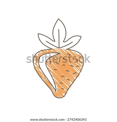 A strawberry with light orange shading small seeds and simple leaves on top minimalistic sketch with loose uneven lines and warm summery tones Line art vector illustration