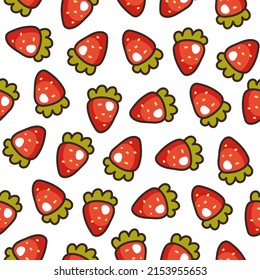 Strawberry line art seamless pattern. Vector flat cartoon design element illustration