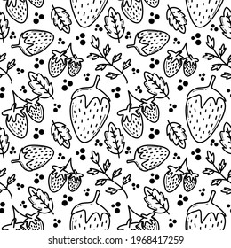 strawberry line black and white doddle seamless pattern background