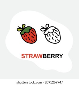 Strawberry line icon and colored vector art illustration