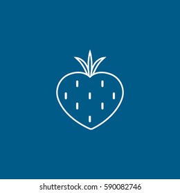 Strawberry Line Icon On Blue Background
