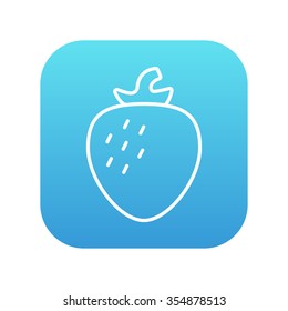 Strawberry line icon for web, mobile and infographics. Vector white icon on the blue gradient square with rounded corners isolated on white background.