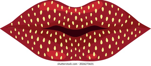 Strawberry lips on white background. Vector, illustration. For print, clothing, design elements.