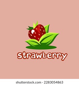 Strawberry Logo Icon. Logo of organic strawberry on pink background