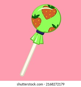 Strawberry lollipop isolated on pink 