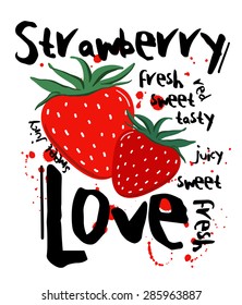 Strawberry Love graphic print for all uses in vector