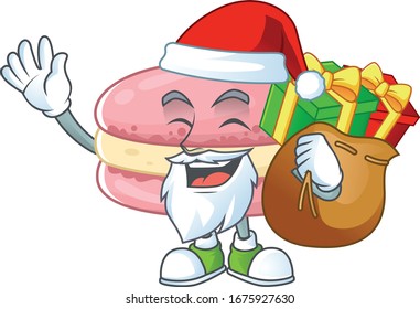 Strawberry macarons Cartoon character of Santa with box of gift