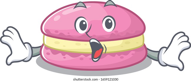 Strawberry macarons mascot design concept with a surprised gesture