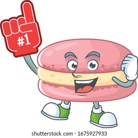 Strawberry macarons presented in cartoon character design with Foam finger