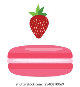 Vector de dibujos animados con icono de fresa de macarón. Galleta francesa. Postre dulce