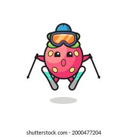 strawberry mascot character as a ski player , cute style design for t shirt, sticker, logo element