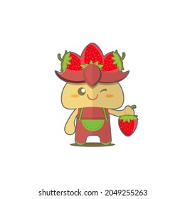 strawberry Mascot Graphic Vector Illustration, Nice Design For Fruits and Vegetables Theme, for boys, girls, kindergarten, preschool. cute, chibi, colorful visuals. for stickers, visual elements.