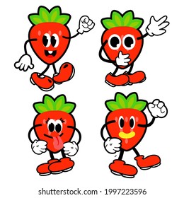 Strawberry mascot isolated vector illustration. Fruit character style cartoon strawberry
