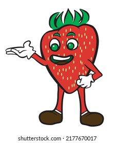 Strawberry mascot making presentations. Fruit character vector illustration. isolated on white background.