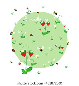 Strawberry meadow with animals