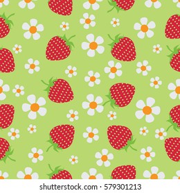 Strawberry meadow. Berries and flowers. Seamless pattern. Natural product. An environmentally friendly product. Design for ECO-labels. Farmers market, chefs, cooks. 