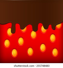 Strawberry with melted chocolate. Vector background.