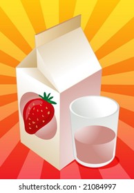 Strawberry milk carton with filled glass illustration