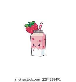 Strawberry milk, cartoon kids cocktail. Vector illustration