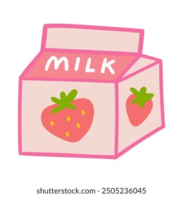 Strawberry milk. Flat design. Hand drawn illustration on white background.