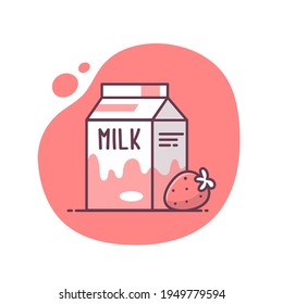 Strawberry Milk icon vector illustration in monoline - line art style