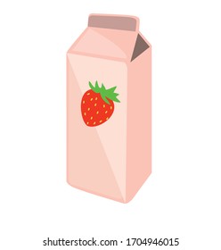 strawberry milk pink snack drink box carton isolated on white background cartoon