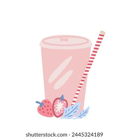 Strawberry milk shake flat design set