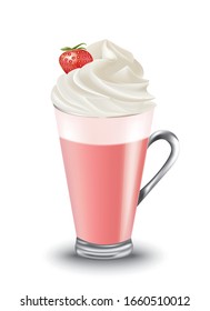 Strawberry milk shake with foam. vector