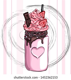 Strawberry milk shake, vector graphic. 