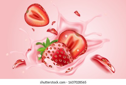 Strawberry Milk Splashing On Solid Color Stock Vector (Royalty Free ...