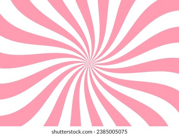 Strawberry milk twist, ice cream swirl pattern, candy background. Vector spiral pattern of pink and white colors swirl. Abstract vortex of sweet lollipop or fruit yogurt with radial wavy stripes