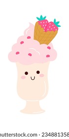 Strawberry Milkshake Character Vector Illustration