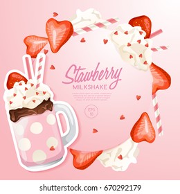 Strawberry Milkshake in Cocktail Jar : Vector Illustration
