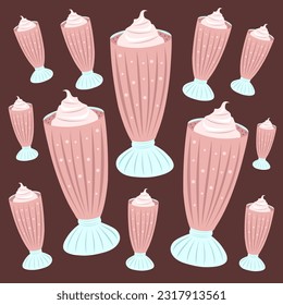 Erdbeermilkshake, flache Vektorgrafik. Cute Erdbeeren Milchshake-Dessert-Vektorgrafik für Grafikdesign und dekoratives Element