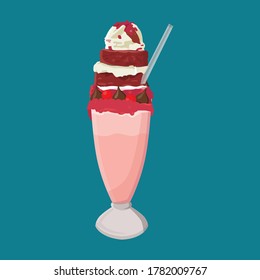 Strawberry milkshake with ice cream on top